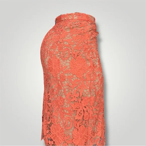 Alice Olivia Orange Lace Floral Pencil Midi Skirt